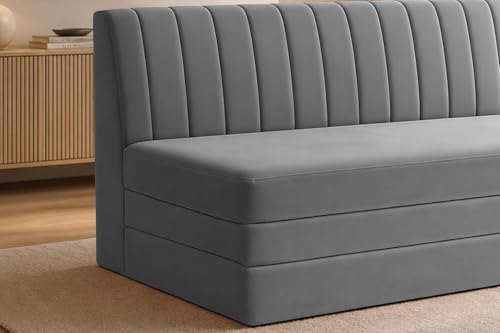 Image of Modern Velvet 3-Seater Sofa Cum Bed, Convertible Sleeper Couch Sofa for Living Room, Bedroom & Office- Grey Color