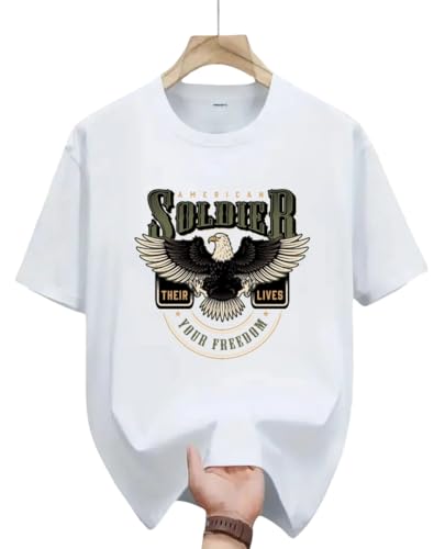 Image of Men's Graphic Printed T-Shirt - American Soldier Eagle Design | Premium Cotton Round Neck Half Sleeve T Shirt | Casual Stylish T Shirt | Trendy Streetwear, Gym