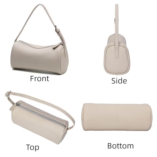 Image of Genuine Leather Barrel Purse Small Top Handle Bags for Women Cylinder Purses Hobo Bag with Adjustable Strap