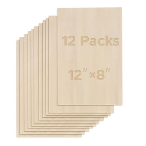 OMTech 24 Pack Poplar Wood Sheets, 12 x 12 Inch Poplar Plywood Sheets for Laser Engraving & Cutting, 1/8 Inch 3 mm Thick Unfinished Wood Boards for DIY Project Crafting Cutting Architectural Model