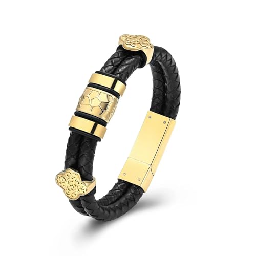 Pulsera De Cremación para Cenizas Joyería De Urna Conmemorativa De Acero Inoxidable Pulsera De Cuero Trenzado Brazalete Regalo De Recuerdo para Hombres Y Mujeres-Oro-20cm