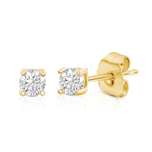 IGI Certified 0.25 Carat Solitaire Lab Grown Diamond Stud Earrings for Women in 14k Yellow Gold - 4 Prong Round Cut (G-H Color, VS1-VS2 Clarity)