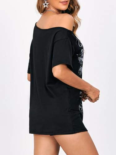 SOLY HUX Women's Off The Shoulder Tops Graphic Tees Y2k Vintage Gothic Oversized T Shirts Streetwear2