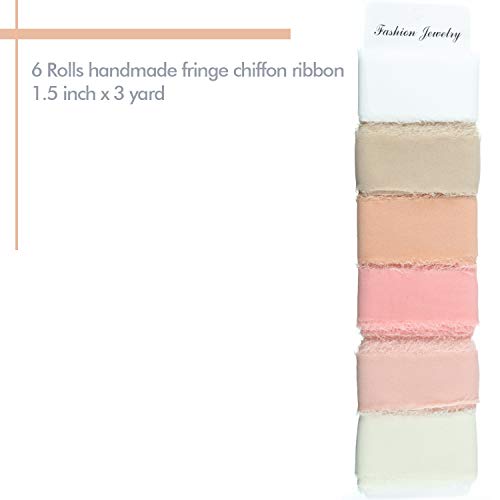 6 Rolls Handmade Fringe Chiffon Silk Ribbon 1.5" X 3 Yd Colorful Ribbon For Wedding Invitations, Bridal Bouquets, Gifts Wrapping, Diy Crafts(Nude Pink Set) #TOP1
