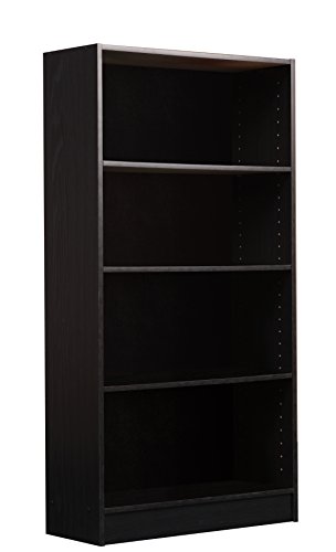 Mylex 47.5 Inch Bookcase, One Fixed and Three Adjustable Shelves, 47.5 x 24.75 x 9.5 Inches, Black Oak Finish, Assembly Required