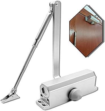 Small frog Automatic Door Closer Adjustable Spring Hydraulic Buffer Door Stopper Speed Mute Closing, Aluminum Alloy Material,Door Closers Residential for 30 45KG 66lb 99lb Door Silver