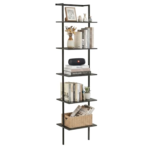 5-Tier Wall-Mounted Ladder Shelf with Metal Frame