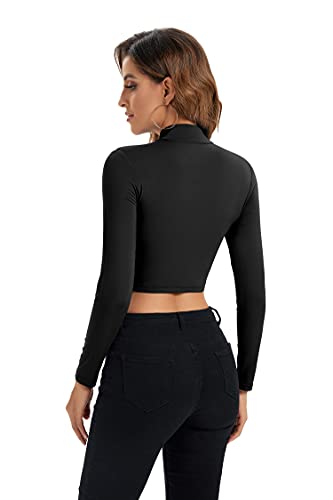 Image of Womens Long Sleeve Crop Tops Lightweight Mock Neck Base Layer Shirts