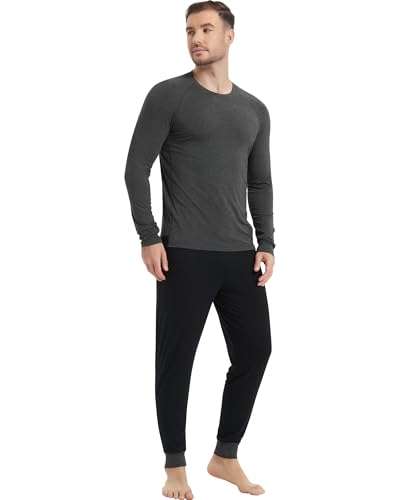 NACHILA Men's Pajamas-Viscose Made from Bamboo,Long Sleeve Pjs Soft Pants Pajama Sets Stretchy Sleepwear with Pockets3