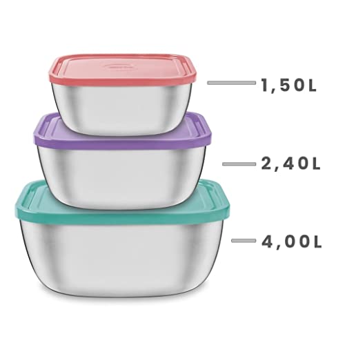 Tramontina 64220932 Jogo de Potes Aço Inox com Tampa Plástica com 3 Peças, Prata