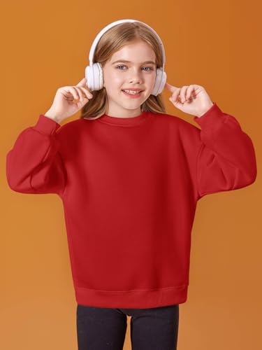 Image of Haloumoning Girls Oversized Crewneck Sweatshirts Kids Fleece Pullover Tops