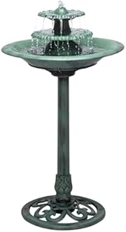 Alpine Corporation 35" Tall 3-Tier Outdoor Pedestal Water Fountain – Durable Resin Cascading Water Feature and Birdbath for Garden, Patio, Deck, and Backyard, Green