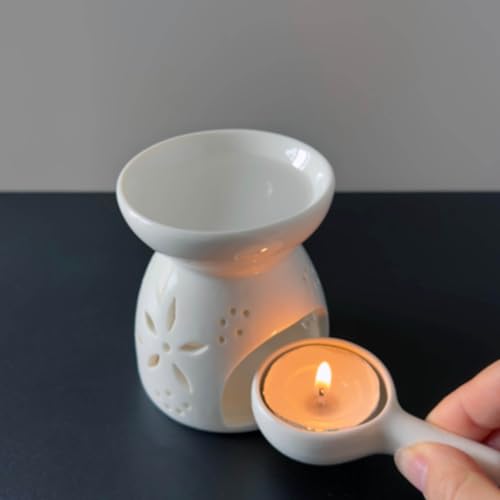 White Oil Burner Set, Tea Light Wax Melt Warmer with Tea Wax Tray, Essential Oil Diffuser, Oil Burner for Scented Oil