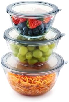 3pc Glass Mixing Bowls with Lids Set (1.64QT, 1.16QT, 0.85QT), Thick Salad Bowl, Nesting Glass Mixing Bowl for Cooking, Baking, Prepping-Dishwasher Microwave Freezer Safe - Thumbnail 2