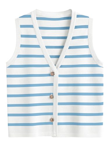 LILLUSORY Vest Tops for Women 2026 Summer Outfits Striped Sweaters Button Up Casual Blouses Jacket Fashion Clothes