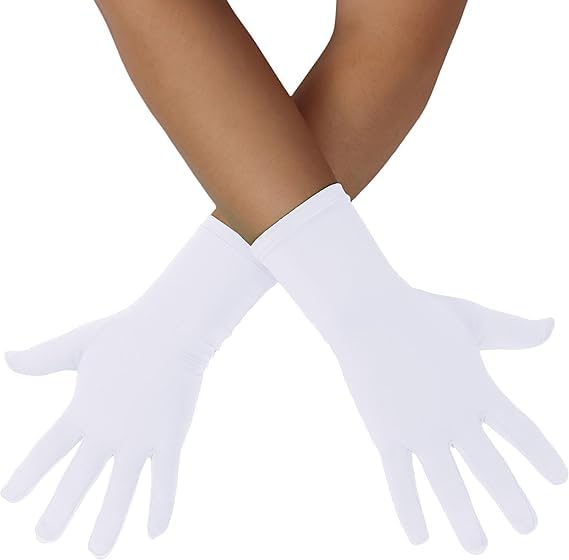 ALUNME Black Feather Satin Opera Evening Wedding Women's Gloves (white2, onesize)