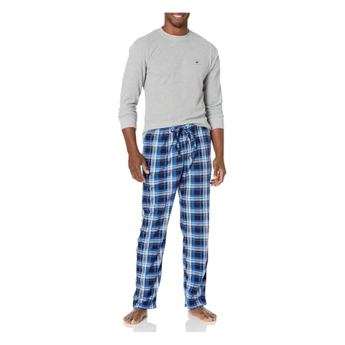 Beverly Hills Polo Club mens Beverly Hills Polo Polar Fleece W/Thermal Top Pajama Set, Grey Top With Blu/Blk Pants, Large US (MBL707AM)