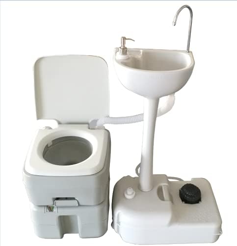 Wash Basin Sink Portable Toilet Flush Wastewater Recycled with Faucet & Garden Pipe Perfect for Outdoor Events, Gatherings, Worksite & Camping