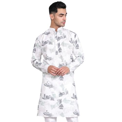 Image of Majestic Man Women's Cotton Regular Fit Casual Ethnic Motifs Printed Mandarin Collar Long Kurta