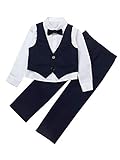 YiZYiF Kinder Jungen Anzug mit Fliege Hemd Weste Hose Set Gentleman Anzüge Kinderanzug Hochzeit Taufe Festlich Outfit Kleidung Navy_Blau 122-128