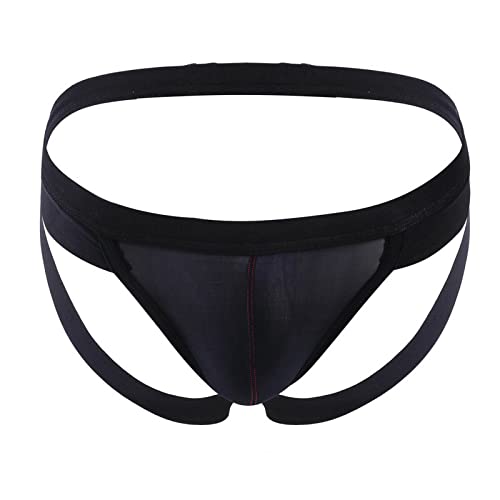 Nzwiluns Mens Jockstrap Underwear Sexy Mesh Sheer Jock Strap Briefs Soft Ice Silk Stretch Athletic Supporters Low Rise Thong Black #TOP18
