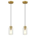 Pendant Lights Kitchen Island, Brushed Brass Pendant Light Fixtures with E26 Base & Adjustable Cable, Modern Pendant Lighting with Glass Shade for Living Room Bedroom Hallway, 2 Packs