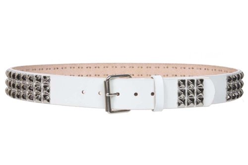 Snap On Three Row Punk Rock Star Metal Silver Studded 100% Solid Leather Belt2