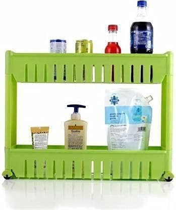 NEWON 2 Tier Kitchen Storage Organizer Rack Holder with Wheels (2 Layer, Green)