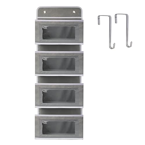 Tchh-Dayup 4-Shelf Over The Door Hanging Storage Organizer For Bedroom, Wall Mount Hanging Organizer With Clear Window For Storage Cosmetics, Stationery, Diaper, Sundries (Grey) #TOP4