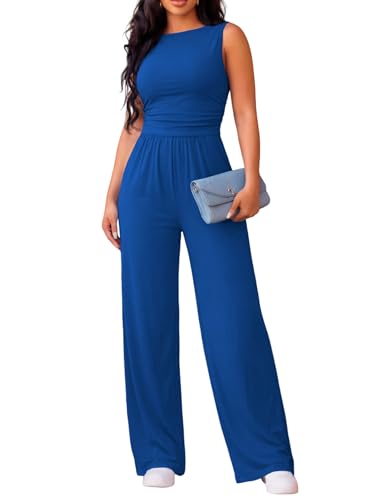 Nimsruc One Piece Jumpsuits for Women Dressy Wide Leg Rompers Royal Blue S