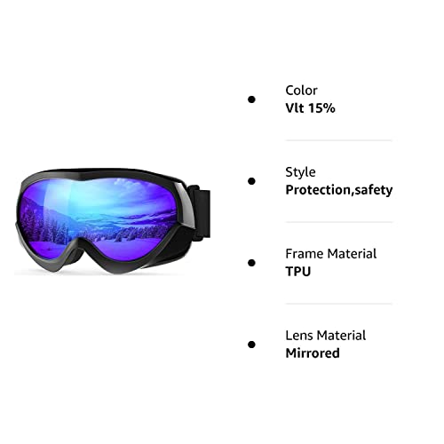 Outdoormaster Kids Ski Goggles - Helmet Compatible Snow Goggles For Boys & Girls With 100% Uv Protection (Black Frame + Vlt 15% Grey Lens With Full Revo Blue) #TOP7