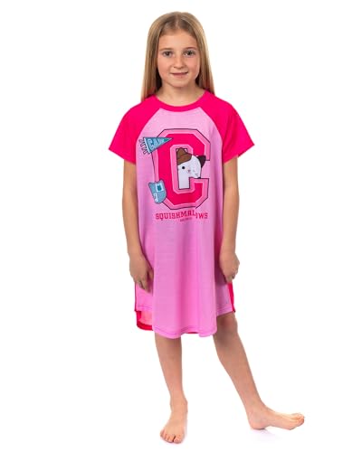 INTIMO Squishmallows Pajamas Girls Cam The Calico Cat Short Sleeve Raglan Nightgown (7/8) Pink