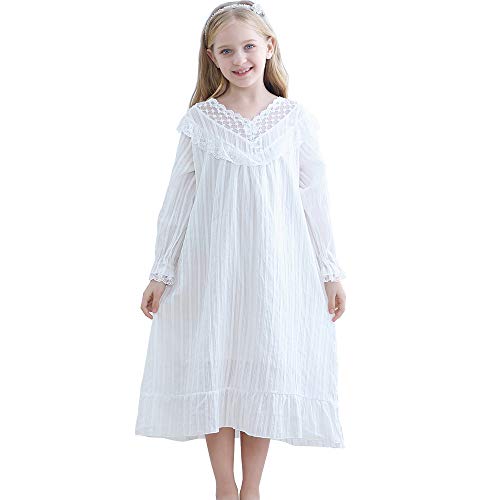 Girls Cotton Nightgowns,Vintage Princess Long Sleeve Night Gown Pajama Dress for Toddler Kids 3-12 Years2