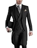 Wrycay Men's Suit 3 Piece Slim Fit Tailcoat Tux for Wedding Banquet Party Long Tail Tuxedos Double Breasted Vest & Pants Set, Black, M