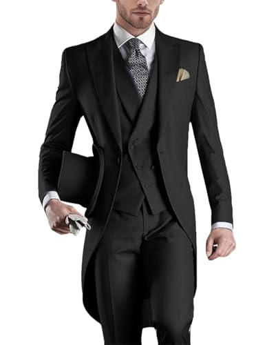 Men's Suit 3 Piece Slim Fit Tailcoat Tux for Wedding Banquet Party Long Tail Tuxedos Double Breasted Vest & Pants Set