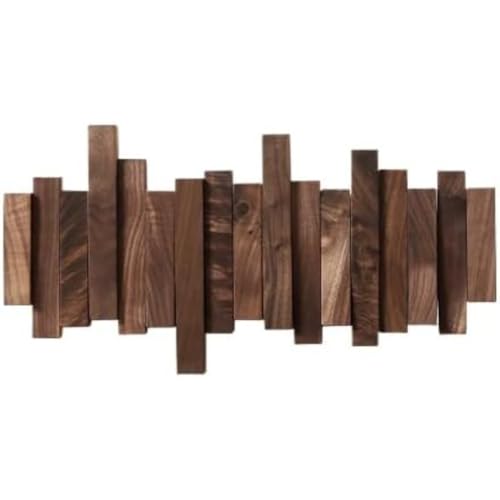 NICROSE 壁掛けフック ウォールハンガー 整理整頓 壁に付けられる家具 ウォルナットウッド 玄関 収納フック ブナ材 帽子掛け 洋服掛け コート掛け ひっかけ 省スペース (5連,ウォルナットウッド)