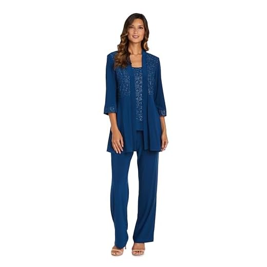 R&M Richards Women's Plus Size Two Piece Glitter and Lace Pant Set Large,  Peacock, 16W