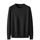 Men Crew Neck Knit Pullover Sweater Solid Long Sleeve Thick Warm Casual Jumper Black 7XL