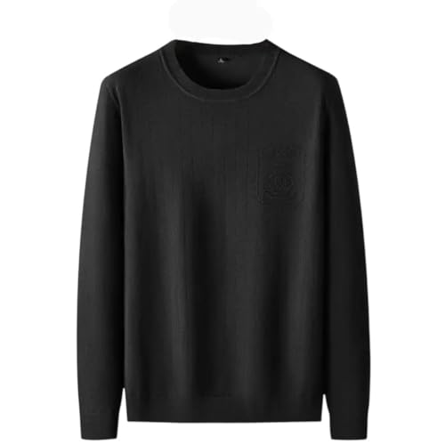 Men Crew Neck Knit Pullover Sweater Solid Long Sleeve Thick Warm Casual Jumper Black 7XL