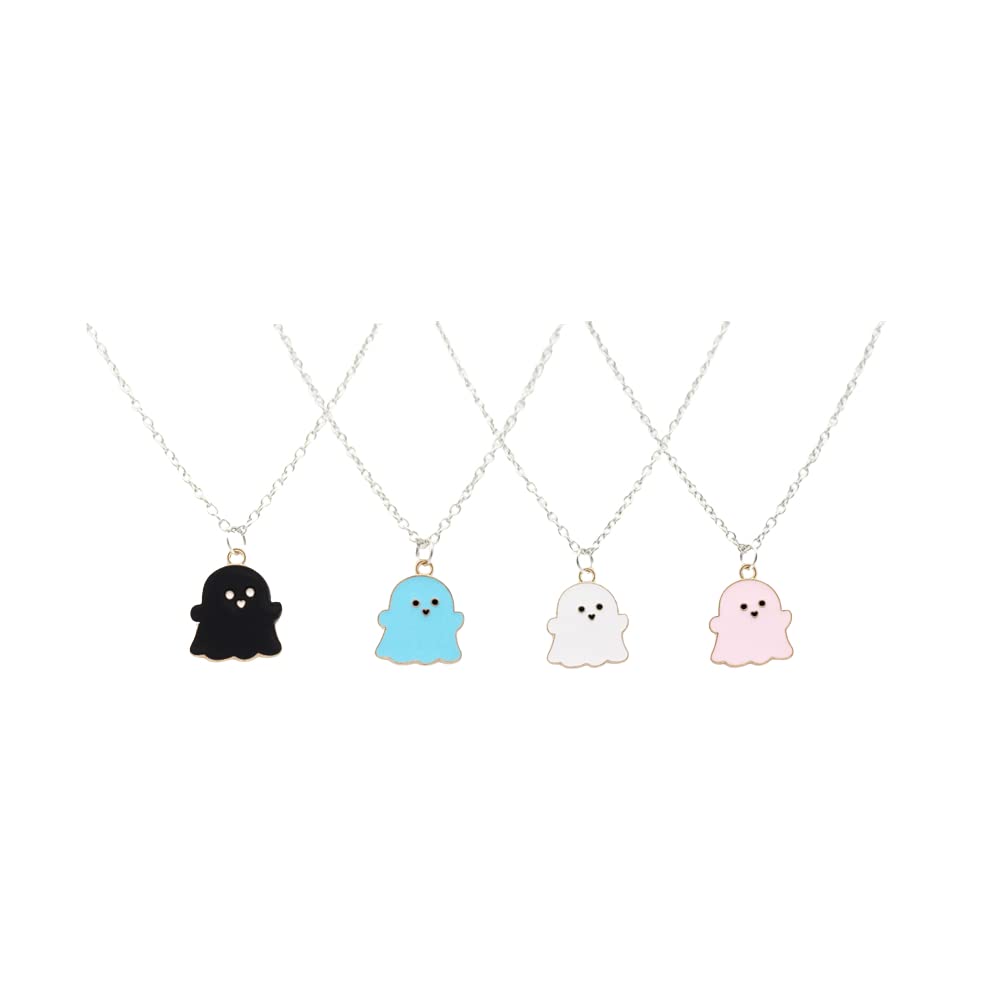 COLORFUL BLINGCOLORFUL BLING 4 Pcs BFF Couple Cute Black And White Ghost Pendant Necklaces Best Friend Lovely Ghost Pendant Couple Necklace Jewelry Girl Gifts For Women Men