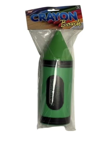 Image of Children's 6 Inch Crayon Savings Bank, Assorted Colors, Coin Slot with Removable Bottom, Fun Money Saving Toy for Kids (Green)