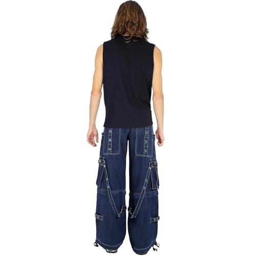 Men Gothic Blue Jeans Bondage Pant Zip Strap Punk Rock Emo Handmade Trouser Pants/USA2