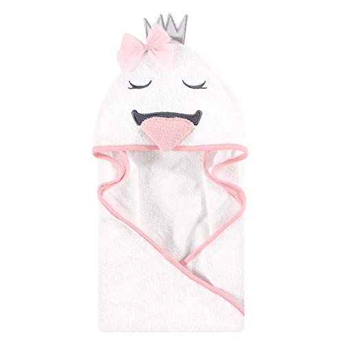 Image of Hudson Baby Unisex Baby Cotton Animal Face Hooded Towel, Swan, One Size