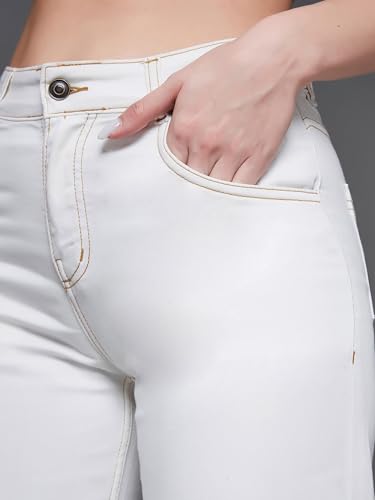 Image of Miss Chase Women's White Flared Mid Rise Clean Look Ankle Length Stretchable Denim Jeans