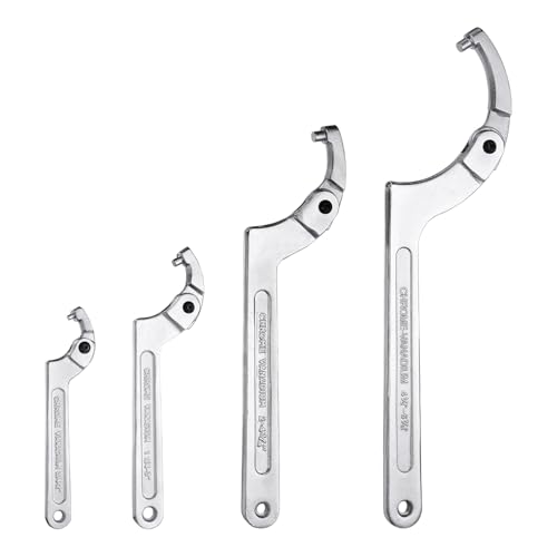 Image of sourcing map 4 Pcs Adjustable Spanner Wrench Set C Spanner Hook Tool Nut Shock 19mm-51mm/32mm-76mm/51mm-121mm/115-170mm for Machine Lathe Clamping, Round Head