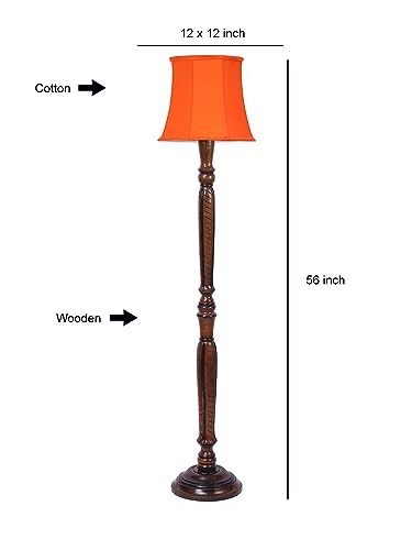 Image of Devansh Orange Cotton Wooden Floor Lamp -8