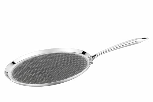 Image of Varnivesh Kitchenware Dosa Tawa | Triply Honeycomb Stainless Steel | Flat Pan Induction Gas Compatible Steel Cooking Tawa with Heavy Guage Stainless Steel Handle Flat Cookware for Roti Dosa - 26cm
