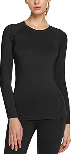Tsla Women's Sports Compression Shirt, Cool Dry Fit Long Sleeve Workout Tops, Athletic Exercise Gym Yoga Shirts, 3Pack Black/Black/Black, Large #TOP1