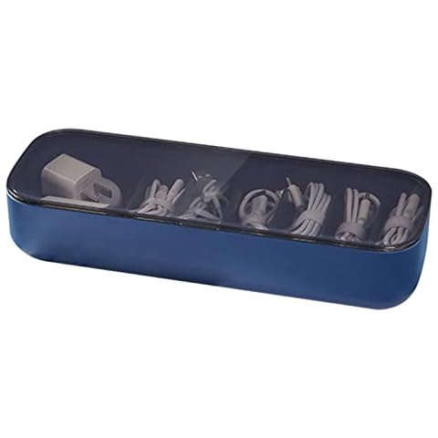Valink Clear Cable Tidy Box, Cable Management Box, Storage Cases Cable Organizer, Cable Storage Box with Dustproof Lid Charger Cable Organizer Nordic Blue Cover