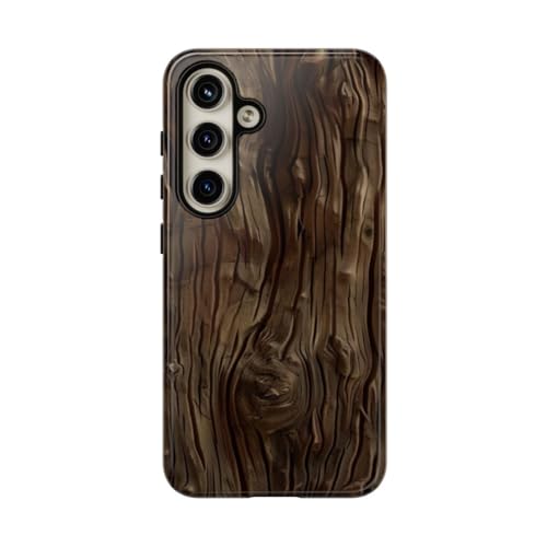 Coque Samsung S24 motif texture bois marron foncé rigide brillante protège votre smartphone